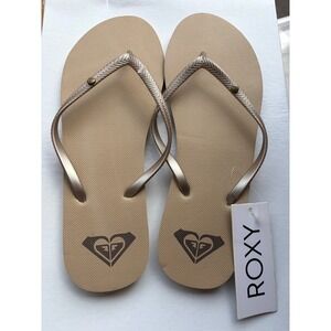 Roxy Bermuda II Tan Flip Flop Sandals Womens 10 Metallic Strap NEW